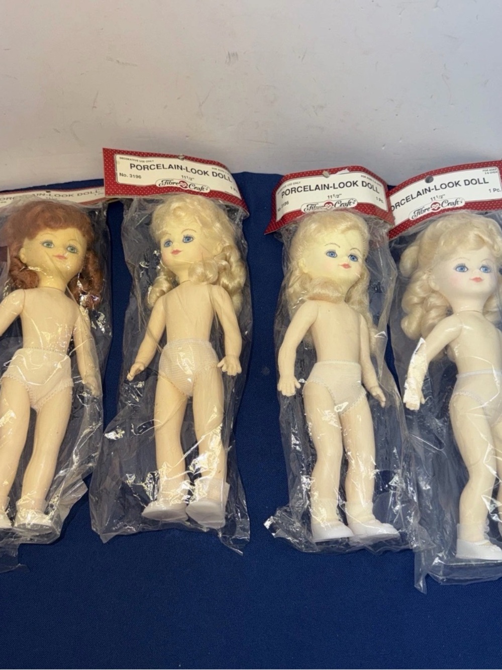 4 Vintage Fibre Craft Plastic Dolls Red & Blonde Hair Plastic 11.5” Brand New.
